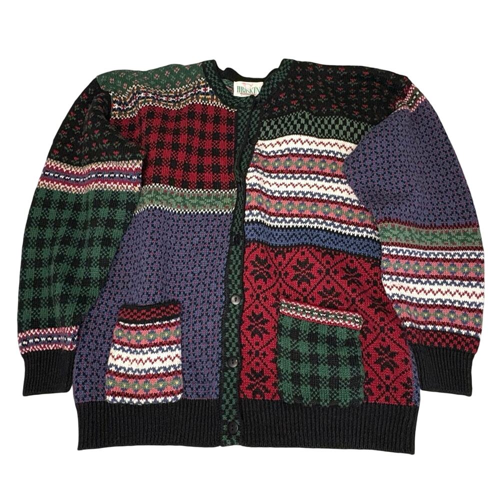 Vintage H Baskin Knit Cardigan Sweater Women's M Multicolor